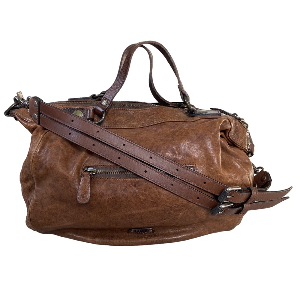 Frye Becca Rustic Italian Leather Brown Shoulder Bag Satchel Dual Handle Purse